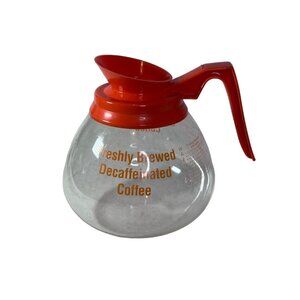 Vintage Schott Duran Glass‎ Coffee Decanter Carafe Orange Handle Decaffeinated